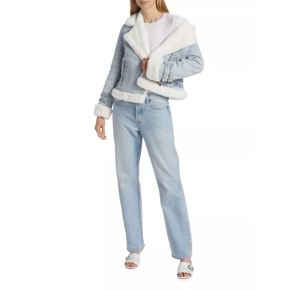 NEW Generation Love - Size M, Molly Denim & Faux Fur Moto Jacket - Light Blue - Picture 2 of 7